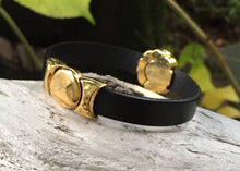 Load image into Gallery viewer, Leather Bracelet - Black with Hammered Gold Components