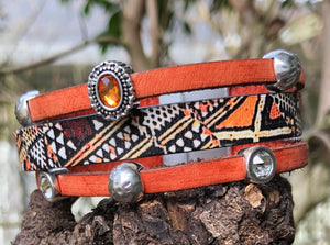 Leather Bracelet - Tribal style with Bling