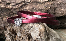Load image into Gallery viewer, Leather Bracelet - Deep Red Heart