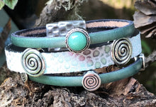 Load image into Gallery viewer, Leather Bracelet - Triple Band Sage with Jade