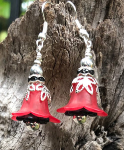 Red / Black / Silver Tulip Style Earrings