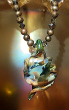 Load image into Gallery viewer, Lampwork Necklace - Mossy with pearls and bronze