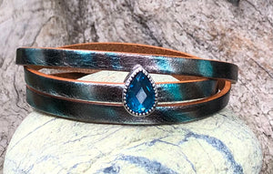 Leather Bracelet - Teal and Pewter Wrap
