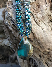 Load image into Gallery viewer, Kumihimo Necklace - Teal Gold White Agate