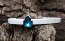 Load image into Gallery viewer, Leather Bracelet - Victorian White Portuguese Cork with Peacock Blue Teardrop