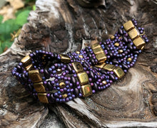 Load image into Gallery viewer, Beaded Bracelet - Purple and Gold Brocade