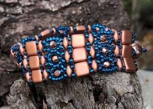 Beaded Bracelet - Brocade Copper and Zircon Blue