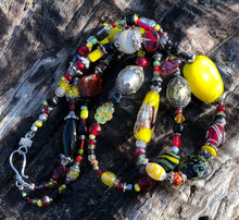 Load image into Gallery viewer, Lampwork Glass Necklace - Double Strand Black Red & Yellow