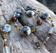 Load image into Gallery viewer, Lampwork Glass Necklace - Light Blue Amber and Lime