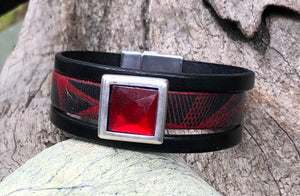 Leather Bracelet - Triple Band Red and Black