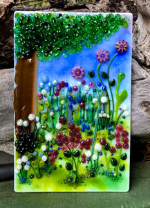 Late Spring Meadow Fused Glass Art Panel