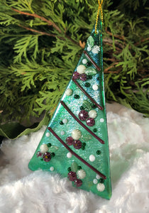 Holiday Ornaments - Cranberry on Green Iridescent
