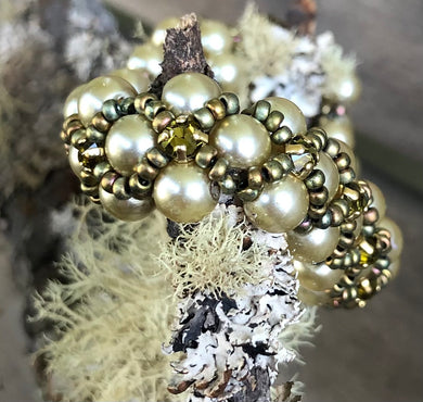 Beaded Bracelet - Pearl Monster - Champagne and Olive