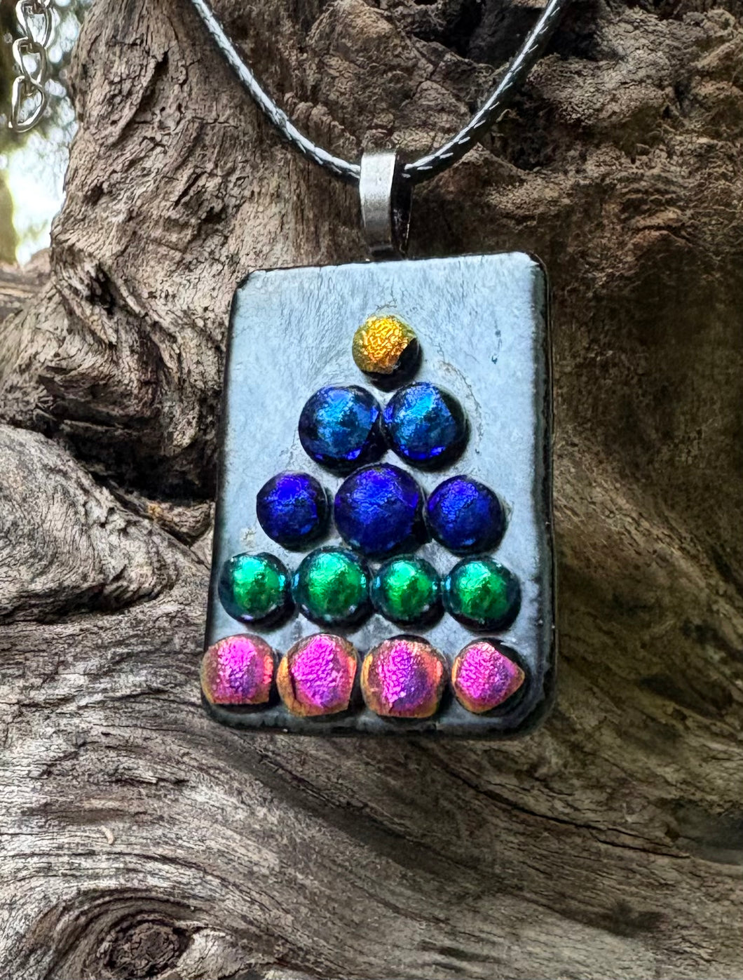 Dichroic Christmas Tree Fused Glass Pendant