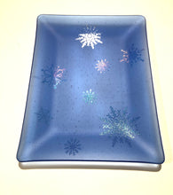 Load image into Gallery viewer, Fused Glass - Light Sky Blue with Irid Snowflakes Tray