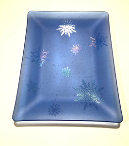 Fused Glass - Light Sky Blue with Irid Snowflakes Tray