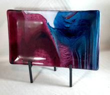 Load image into Gallery viewer, Cranberry and Blue Fused Glass dish