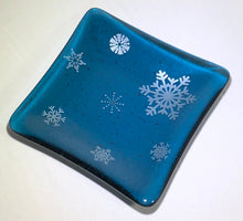 Load image into Gallery viewer, Sea Blue with Silver Snowflakes - Fused Glass Dish
