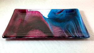 Cranberry and Blue Fused Glass dish