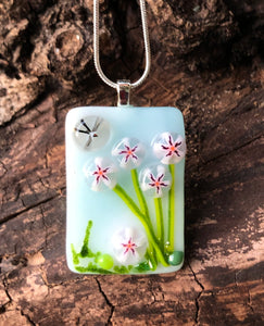 Starling with Flowers Fused Glass Pendant