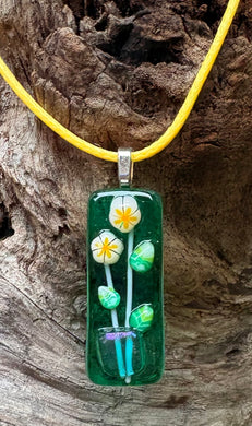 Still Life with Daisies - Fused Glass Pendant
