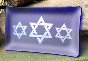 Fused Glass - Judaica - Blue with Irid Dish