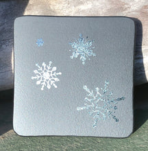 Load image into Gallery viewer, Fused Glass - Black with Silver Irid Snowflakes Coaster