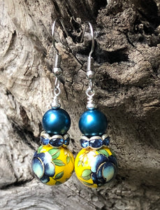 Tensha bead and Crystal Earrings