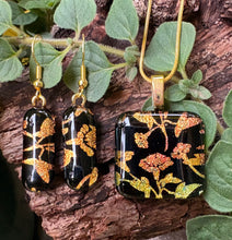 Load image into Gallery viewer, Warm Dichro Leaves Fused Glass Pendant and Earrings