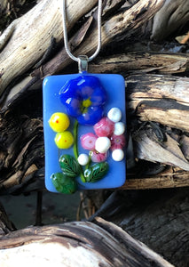 Blue Pansy Fused Glass Pendant