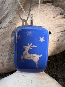Blue Rudolph Fused Glass Pendant