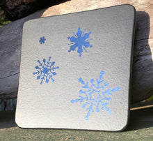 Load image into Gallery viewer, Fused Glass - Black with Silver Irid Snowflakes Coaster