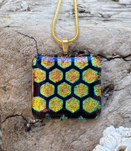 Load image into Gallery viewer, Honeycomb Shimmer Dichroic Glass Pendant