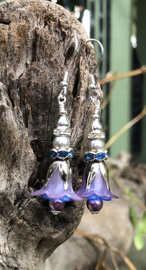 Lavender Silver and Blue Tulip Style Earrings