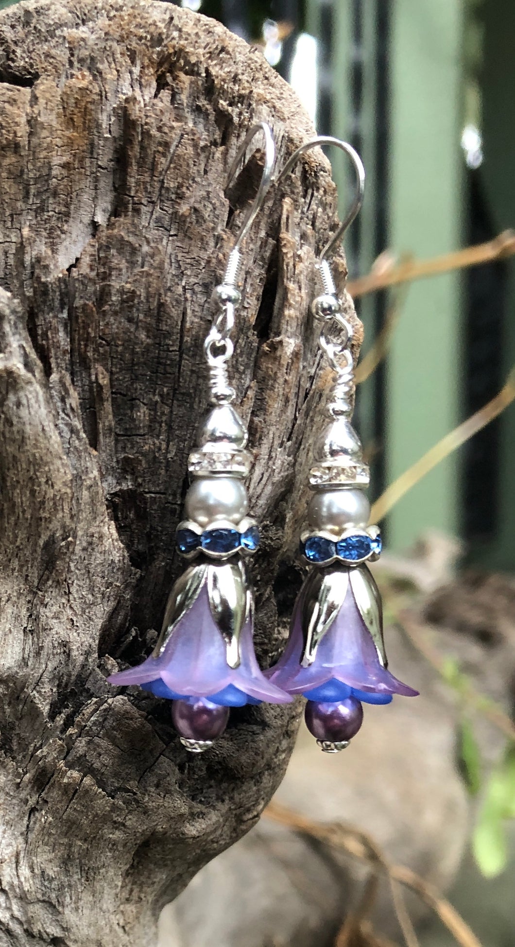 Lavender Silver and Blue Tulip Style Earrings