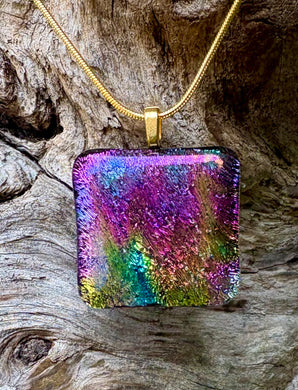 Purple Blue Green Gold Dichroic Glass Pendant