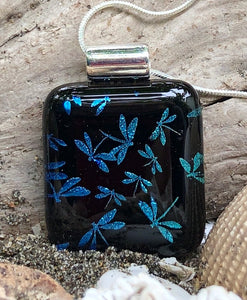 Blue Dragonflies Dichroic Glass Pendant