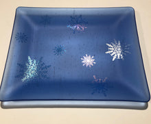 Load image into Gallery viewer, Fused Glass - Light Sky Blue with Irid Snowflakes Tray