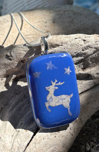 Blue Rudolph Fused Glass Pendant