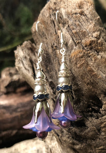 Lavender Silver and Blue Tulip Style Earrings