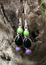 Load image into Gallery viewer, Onyx and Jade Dangle Earrings