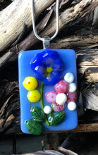 Load image into Gallery viewer, Blue Pansy Fused Glass Pendant