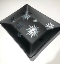 Load image into Gallery viewer, Fused Glass - Matte Black with Silver Snowflakes Tray