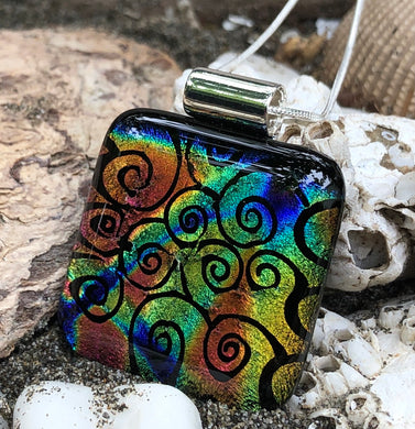 Multicolored Swirls Dichroic Glass Pendant
