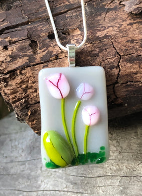 Tulip Blooms Fused Glass Pendant