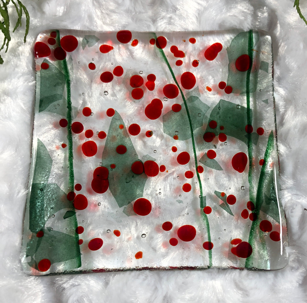 Little Holly Berry Dishes - Fused Glass