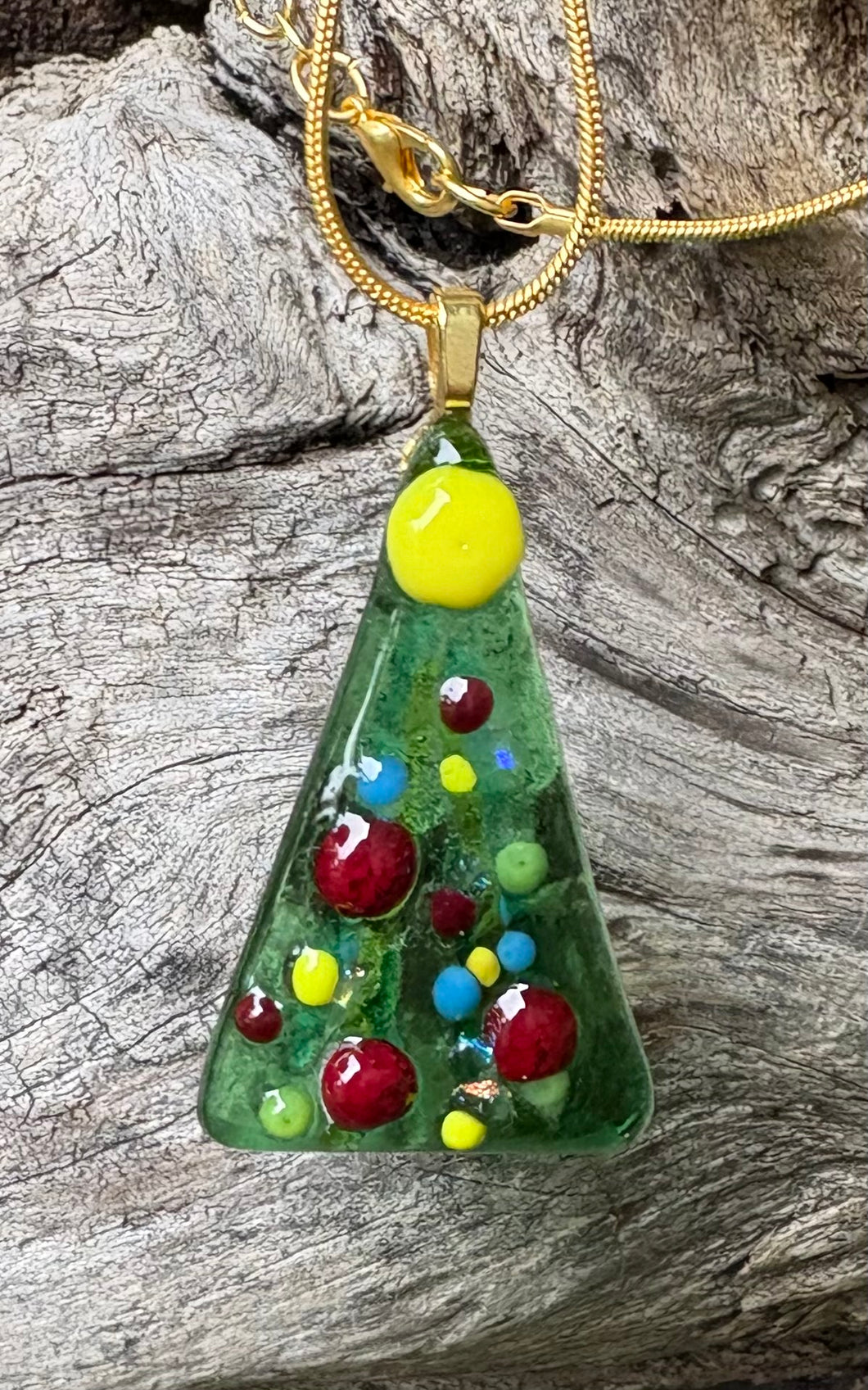 Christmas Tree Fused Glass Pendant