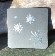 Load image into Gallery viewer, Fused Glass - Black with Silver Irid Snowflakes Coaster