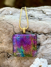 Load image into Gallery viewer, Purple Blue Green Gold Dichroic Glass Pendant