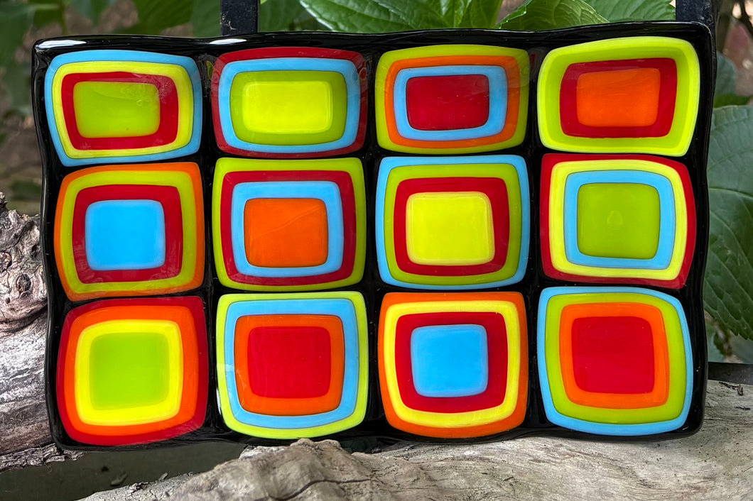 Retro Squares Fused Glass Dish